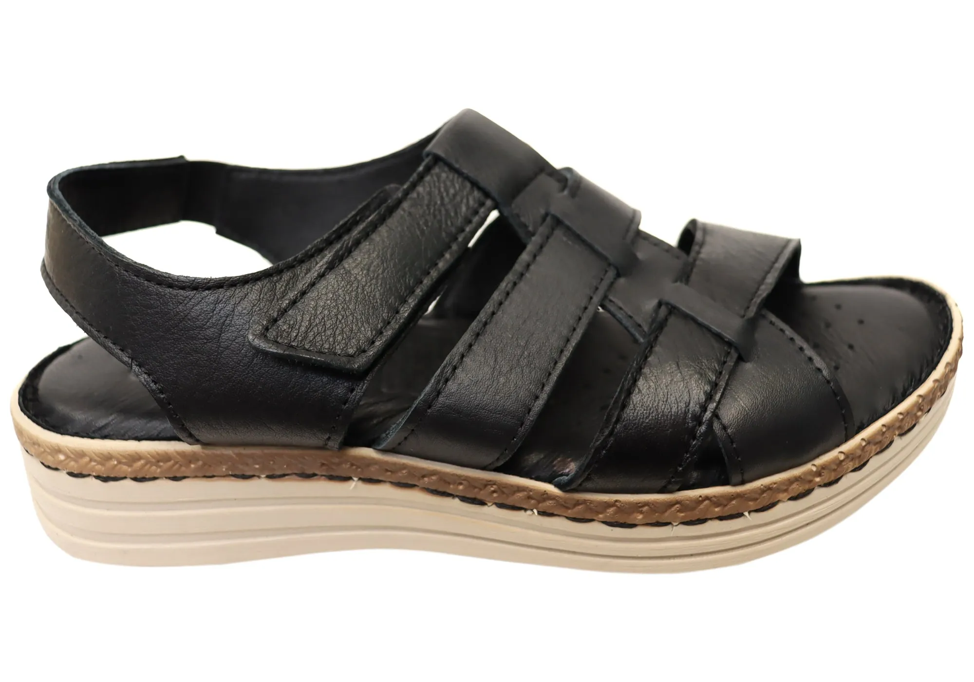 Orizonte Capraia Womens European Comfortable Leather Sandals Cut Outs