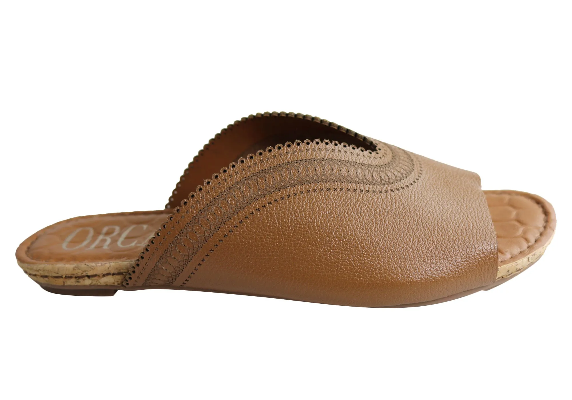 Flexible Fit Good Grip Orcade Monique Womens Comfort Leather Slides Sandals Made In Brazil