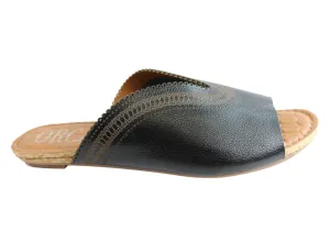 Orcade Monique Womens Comfort Leather Slides Sandals Made In Brazil Insole Cushion