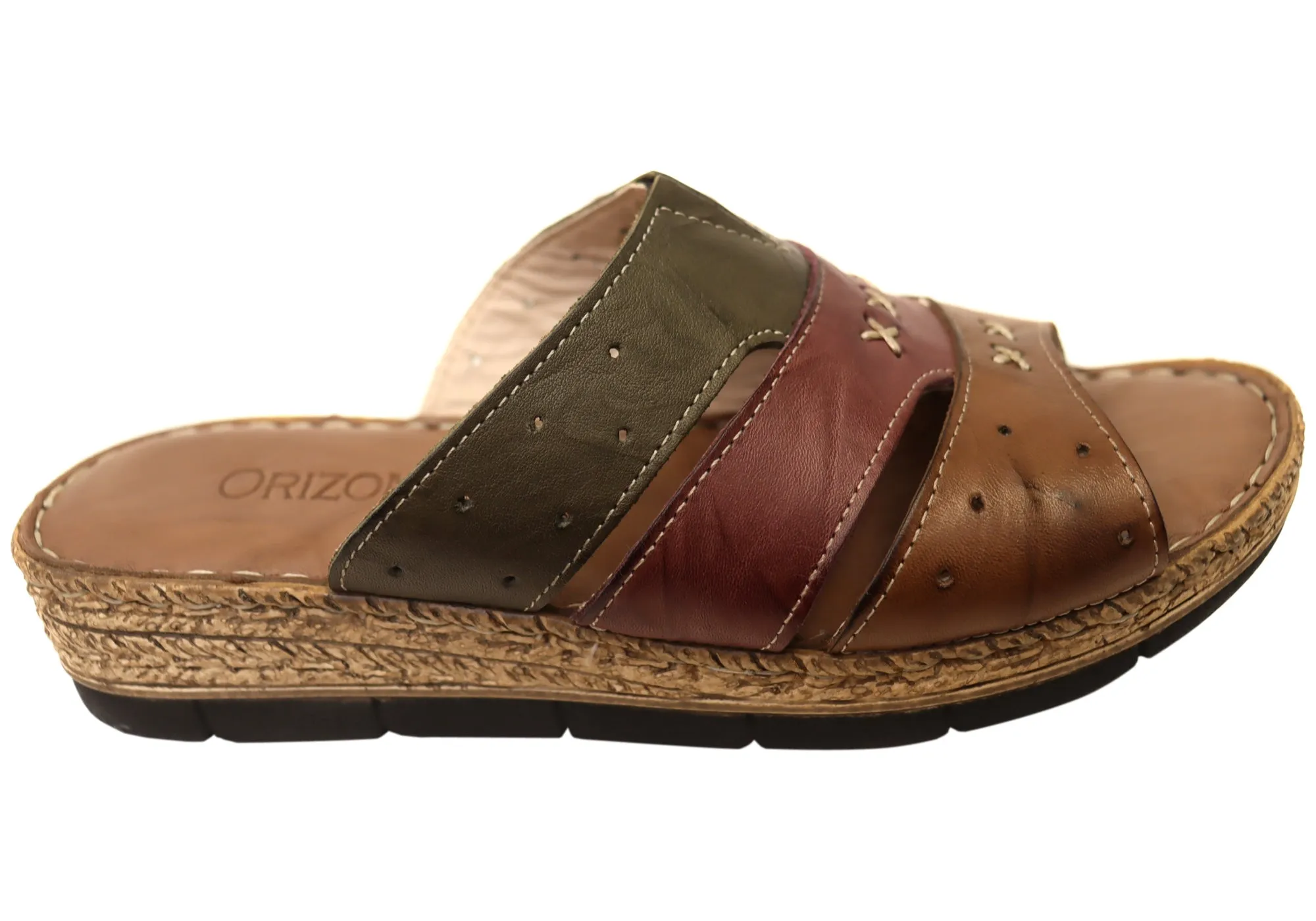 Indoor Use Daily Walk Orizonte Cottage Womens Comfortable European Leather Slides Sandals