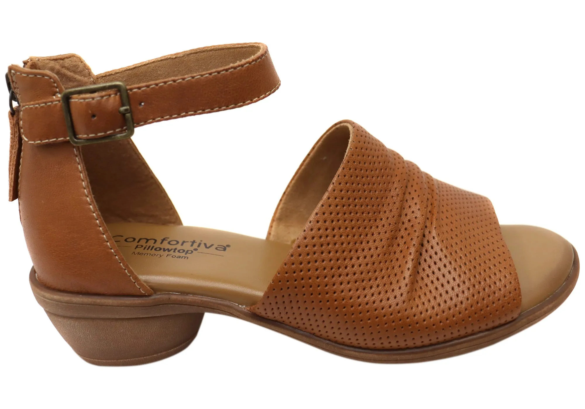 Comfortiva Newnan Womens Comfort Footbed Wide Fit Leather Sandals Easy Travel