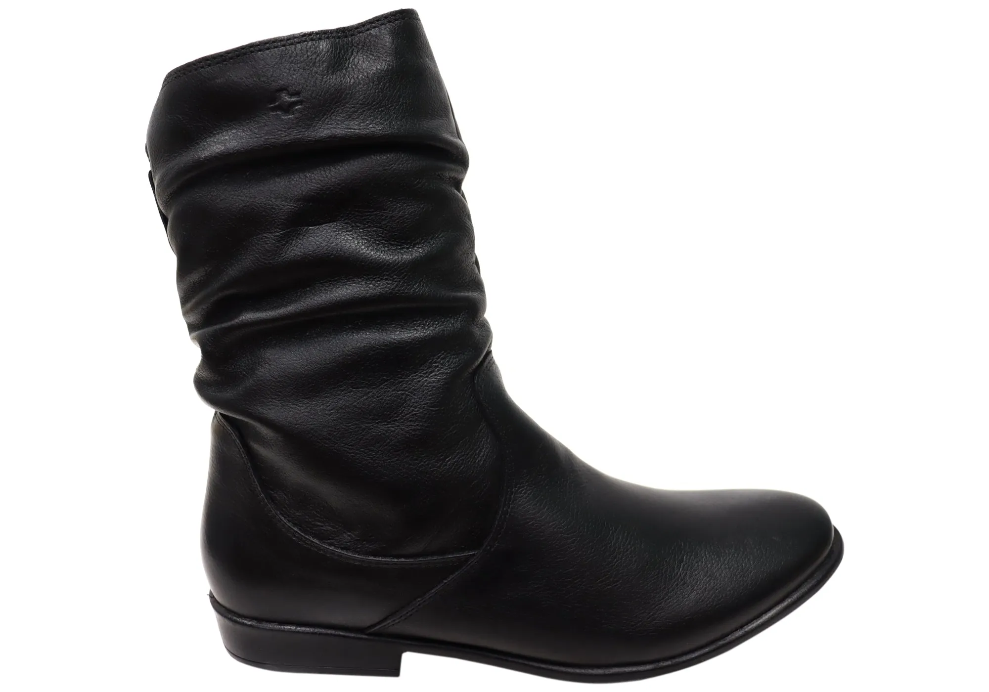 Perlatto Lucia Womens Brazilian Comfortable Leather Mid Calf Boots Comfort Cushion High Quality Leather