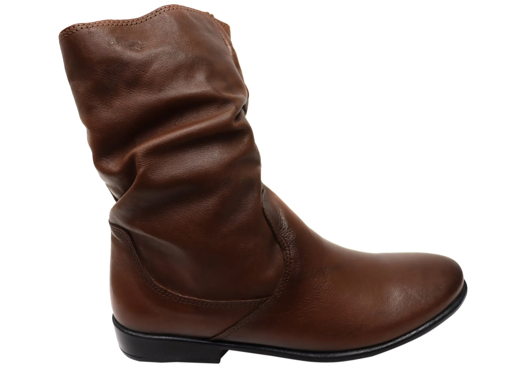 Perlatto Lucia Womens Brazilian Comfortable Leather Mid Calf Boots Easy To Clean Chunk Heel