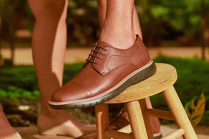 Park Day Hot Mood 'Jack' men's wide-fit EEE vegan-leather shoe by Ahimsa - cognac