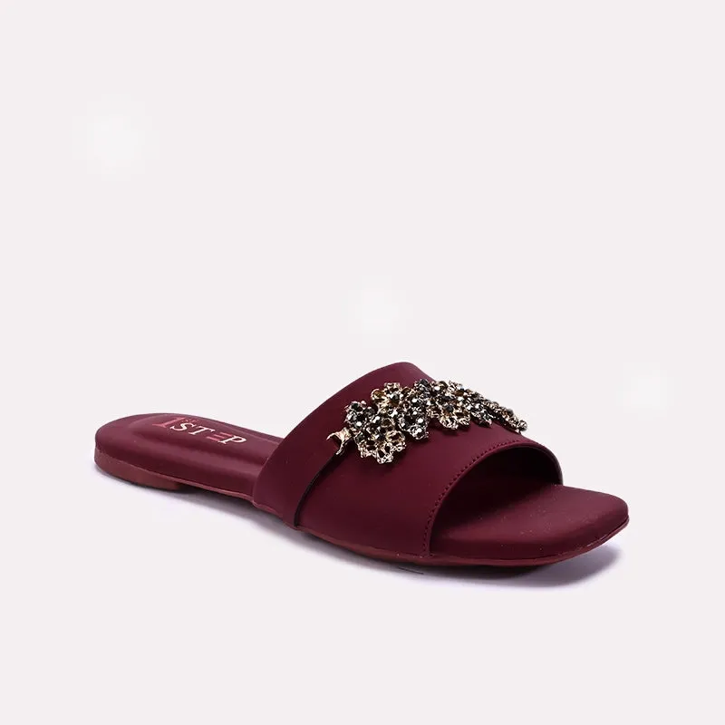 Womens Maroon Casual Flat Slippers 0412948 Reflective details Beach Comfort Sandals