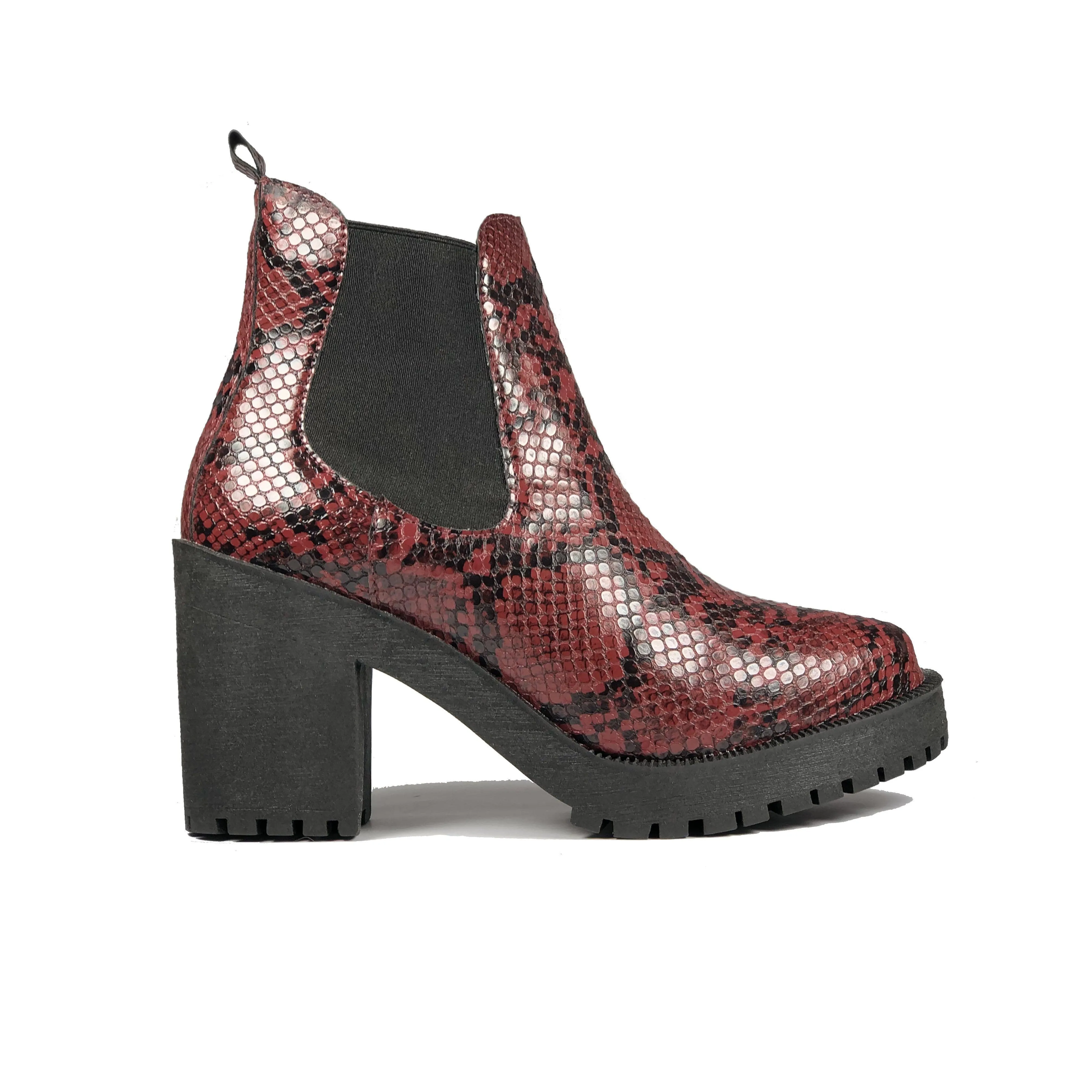 Low Rise 'Evie' Boots by Zette Shoes - Burgundy Snakeskin