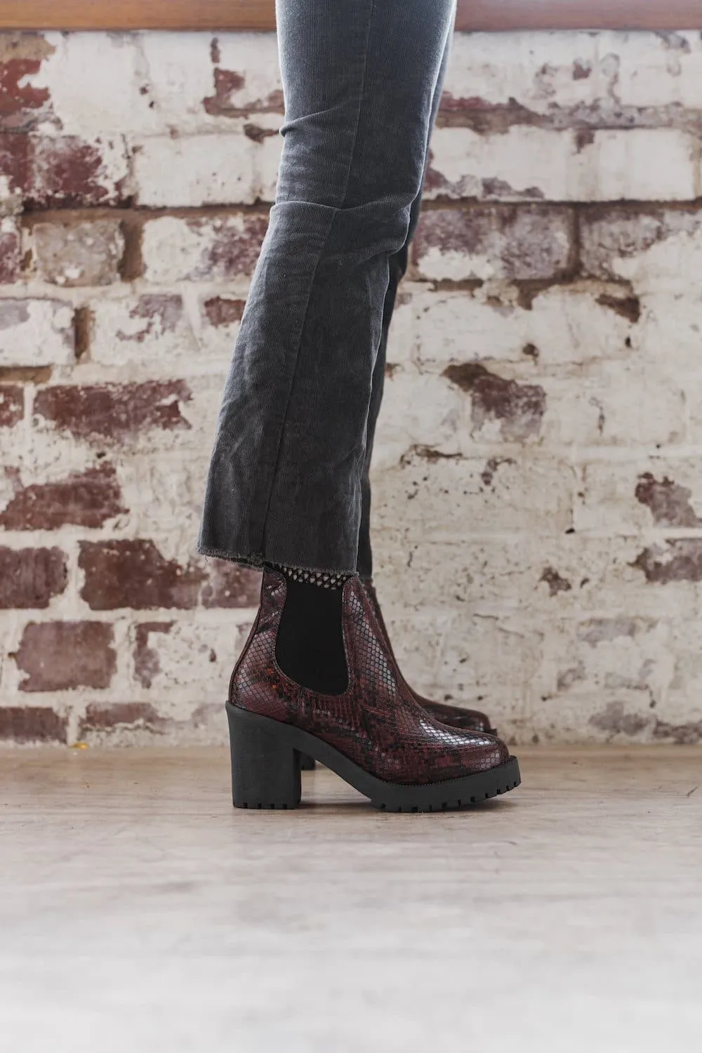 Quick Drying 'Evie' Boots by Zette Shoes - Burgundy Snakeskin