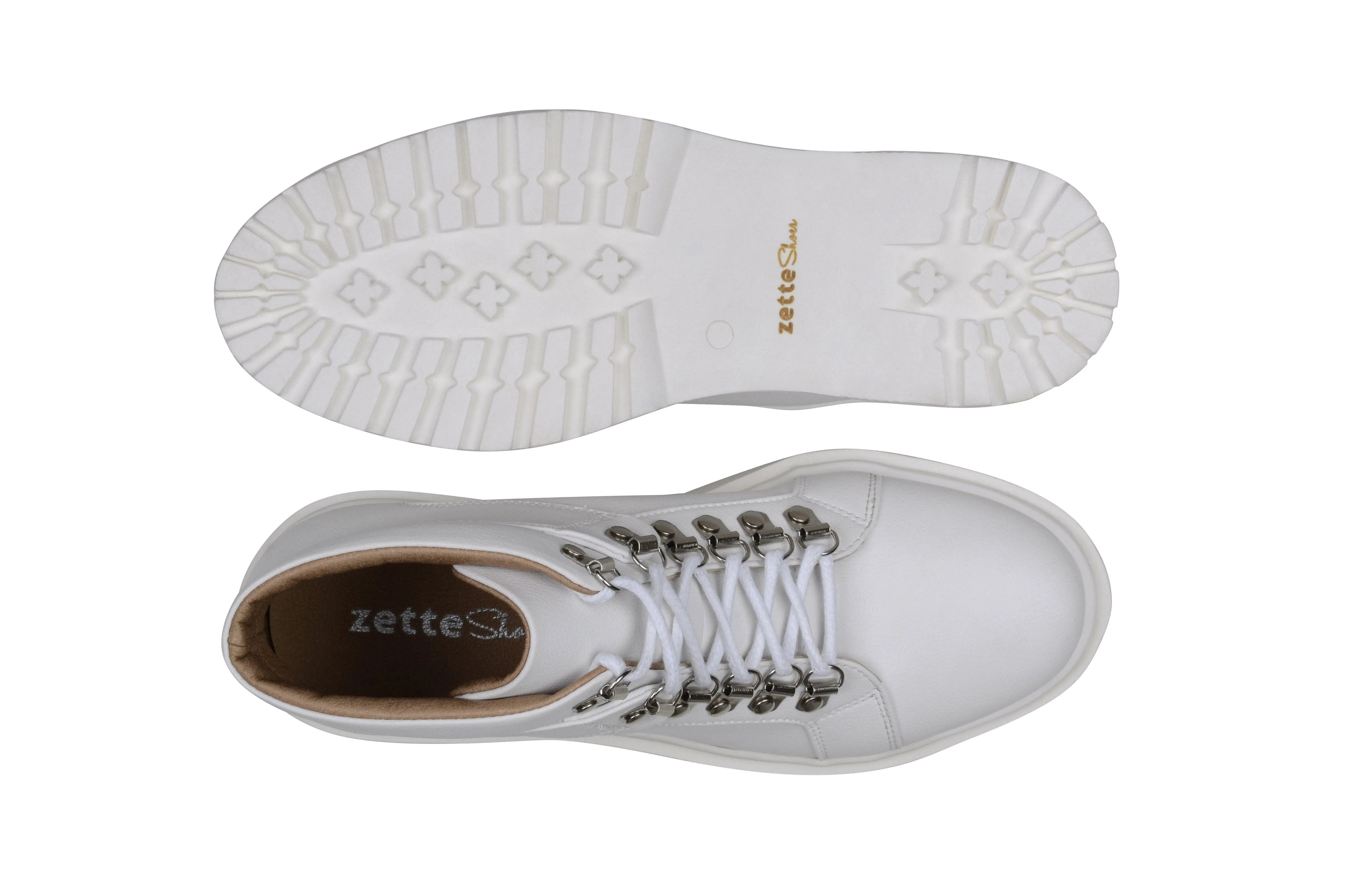 'Gen' vegan leather lace-up boot by Zette Shoes - white Weather resistant
