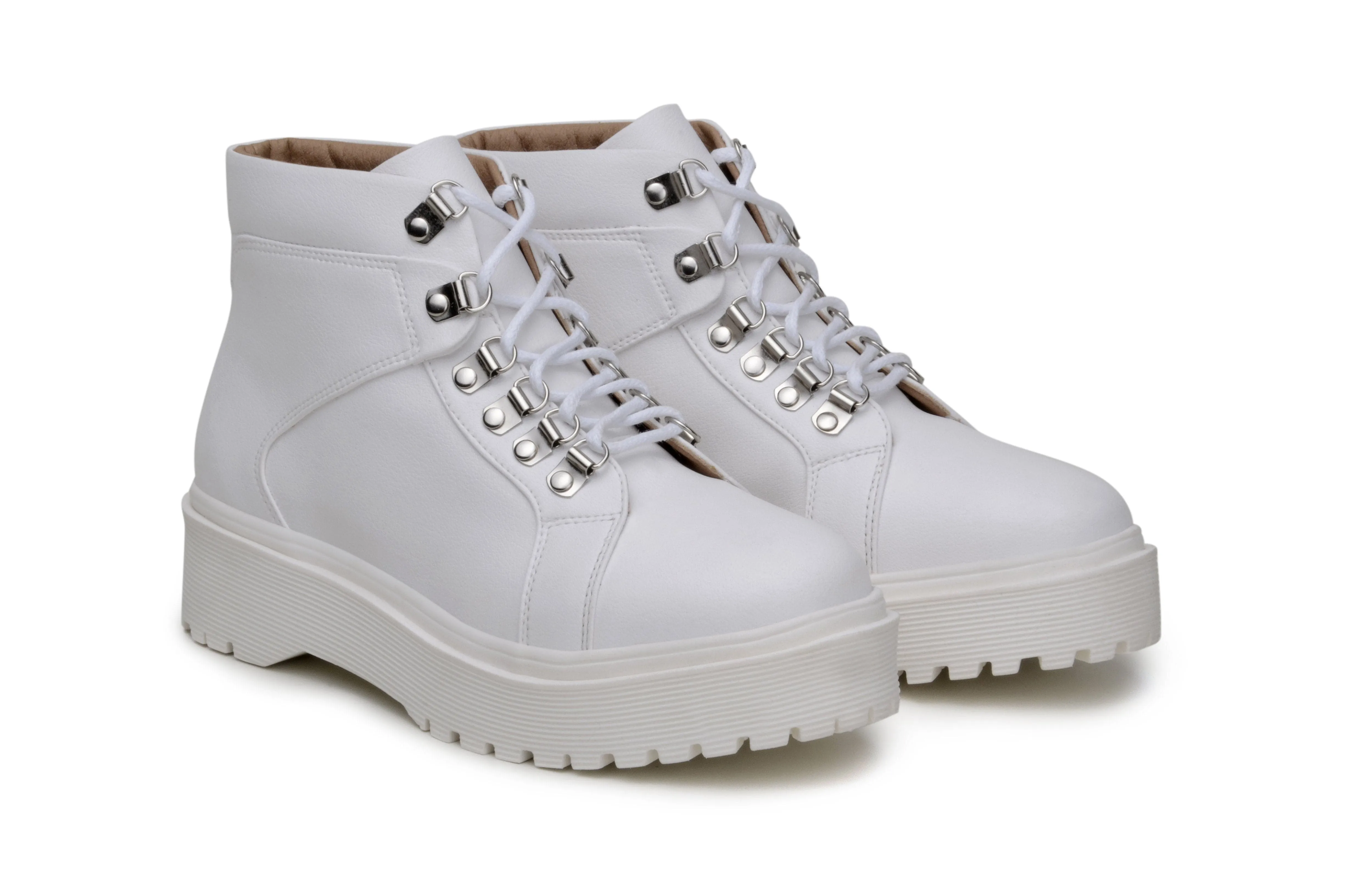 'Gen' vegan leather lace-up boot by Zette Shoes - white City Travel Supportive sole