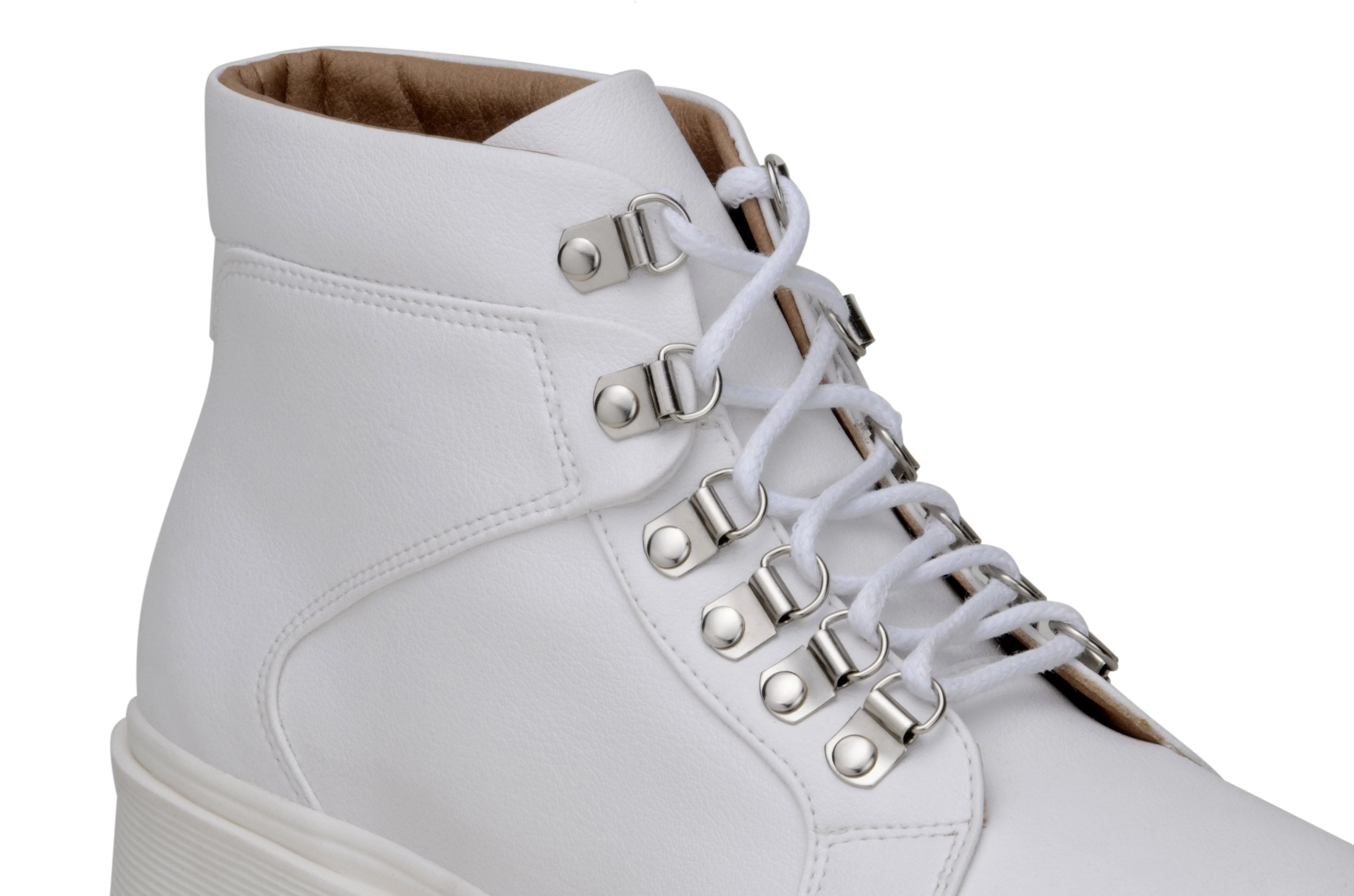 Mud Resistant Night Travel 'Gen' vegan leather lace-up boot by Zette Shoes - white