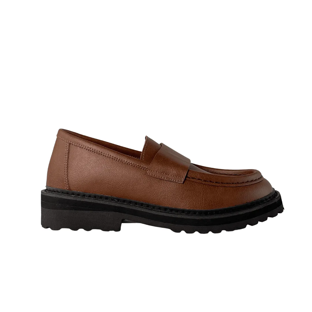 'Everyday Loafer' unisex vegan shoe with chunky sole by Ahimsa - cognac Padded Comfort Cold Weather Ring Walk
