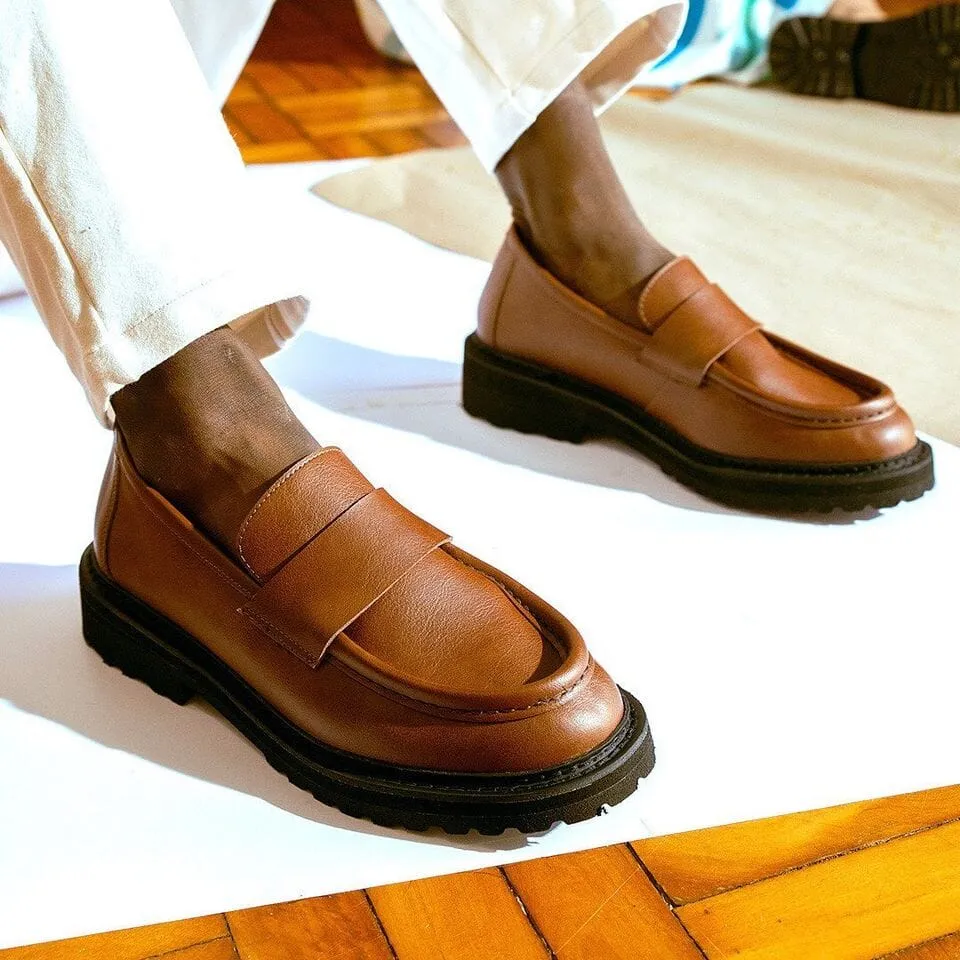 Heat Mode 'Everyday Loafer' unisex vegan shoe with chunky sole by Ahimsa - cognac