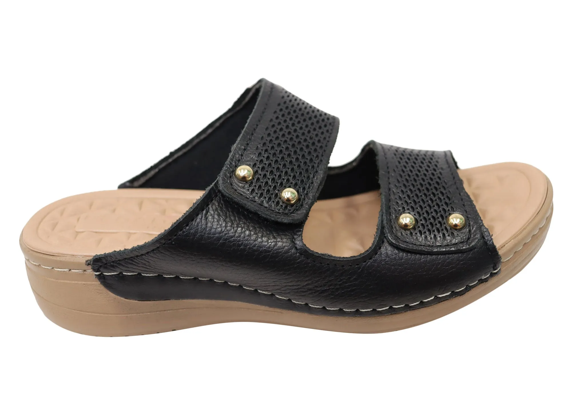 Pegada Mya Womens Comfortable Leather Slides Sandals Made In Brazil Poolside Look Quick Grab