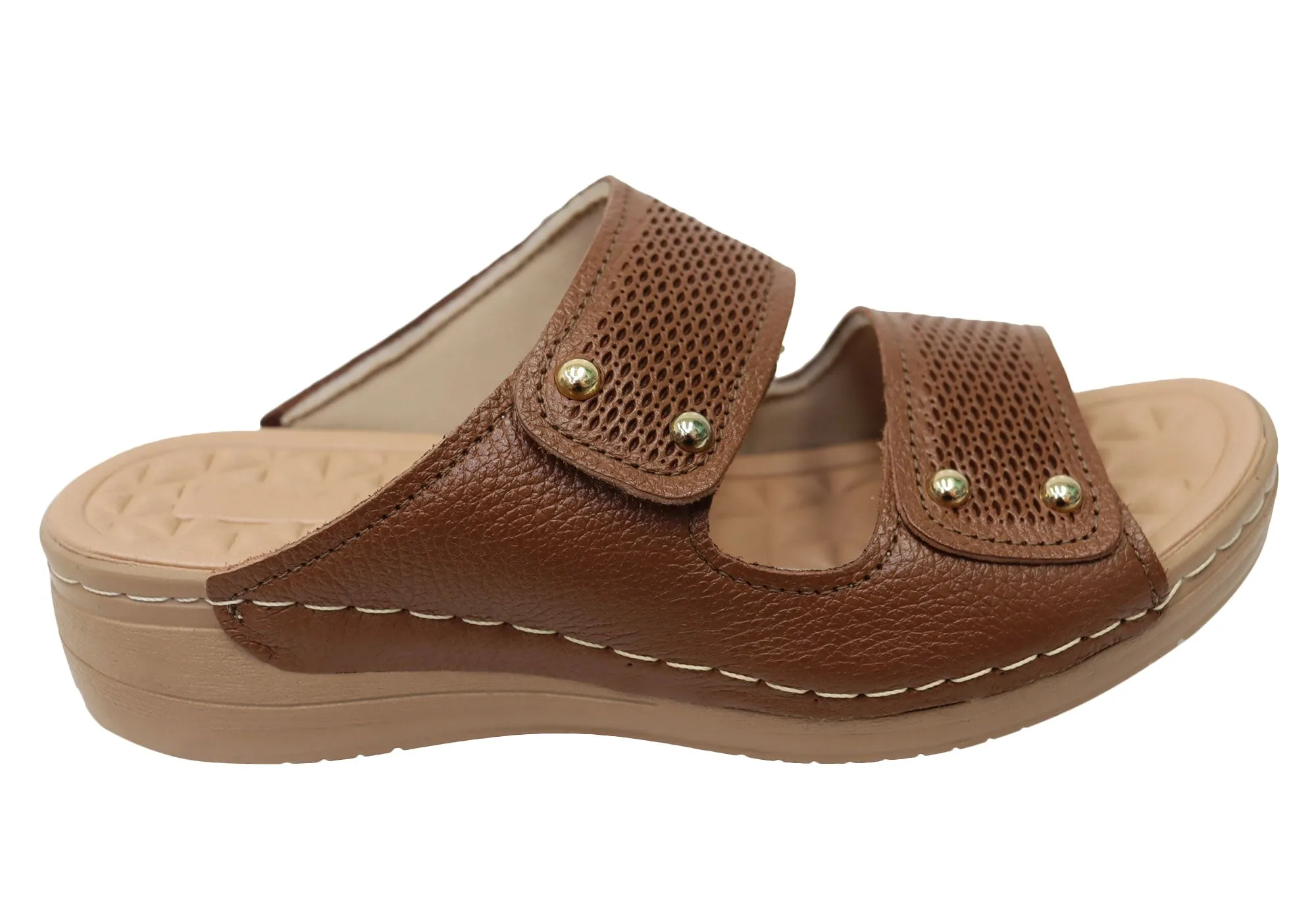 Pegada Mya Womens Comfortable Leather Slides Sandals Made In Brazil Comfortable Outdoor Shoes Mid Heel