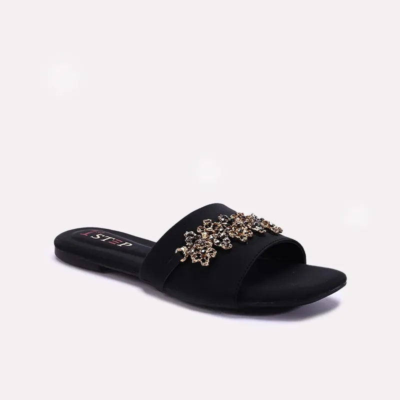 Step Light Womens Black Casual Flat Slippers 0412948