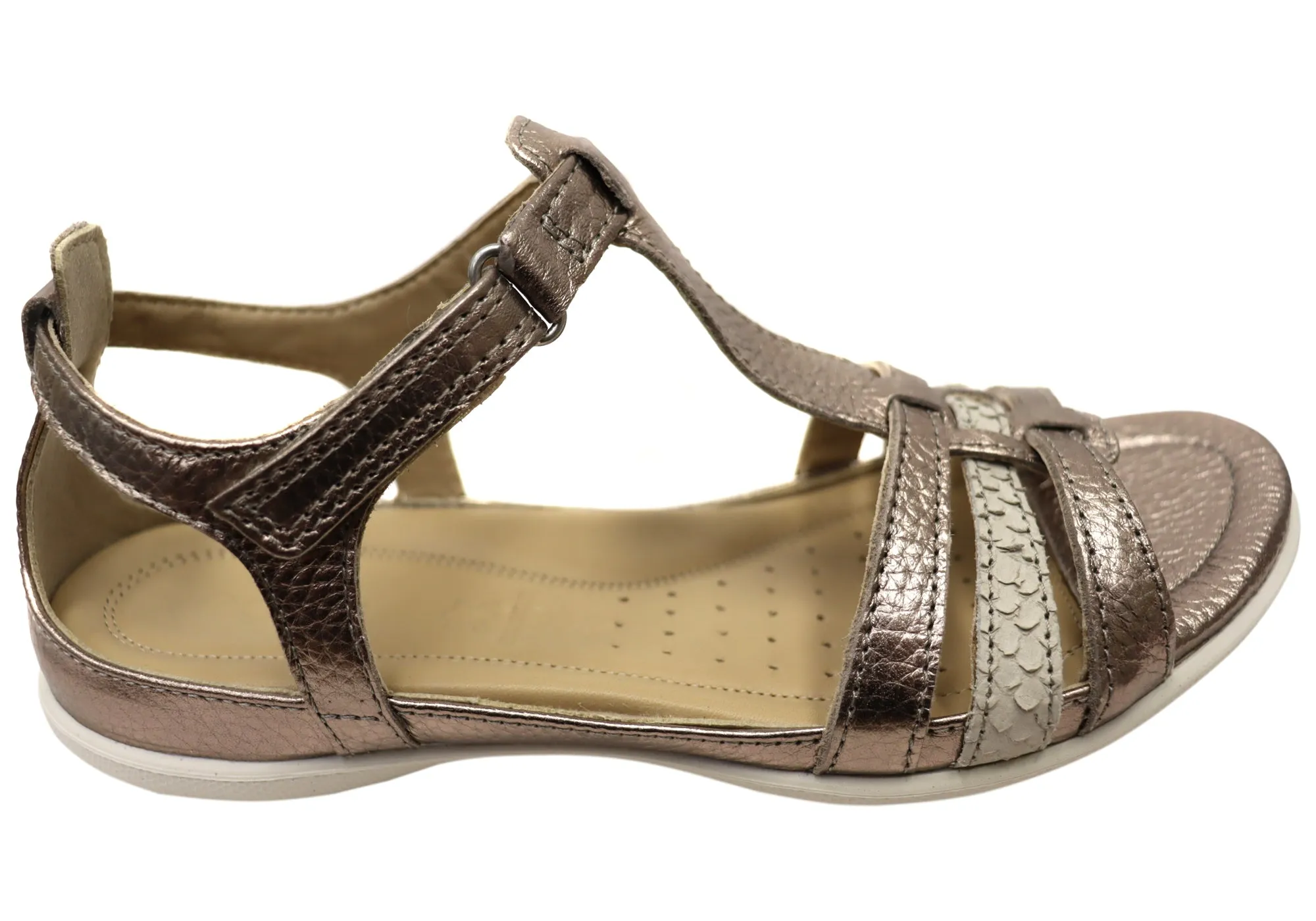 ECCO Flash T Strap Womens Comfortable Leather Sandals Rope Knot
