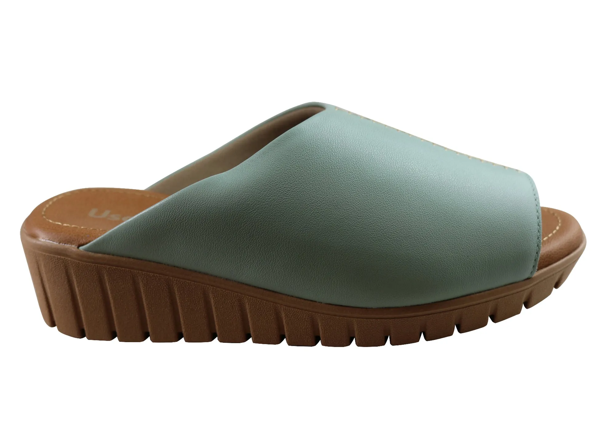 Usaflex Adene Womens Comfort Leather Slides Sandals Made In Brazil Daily Wear