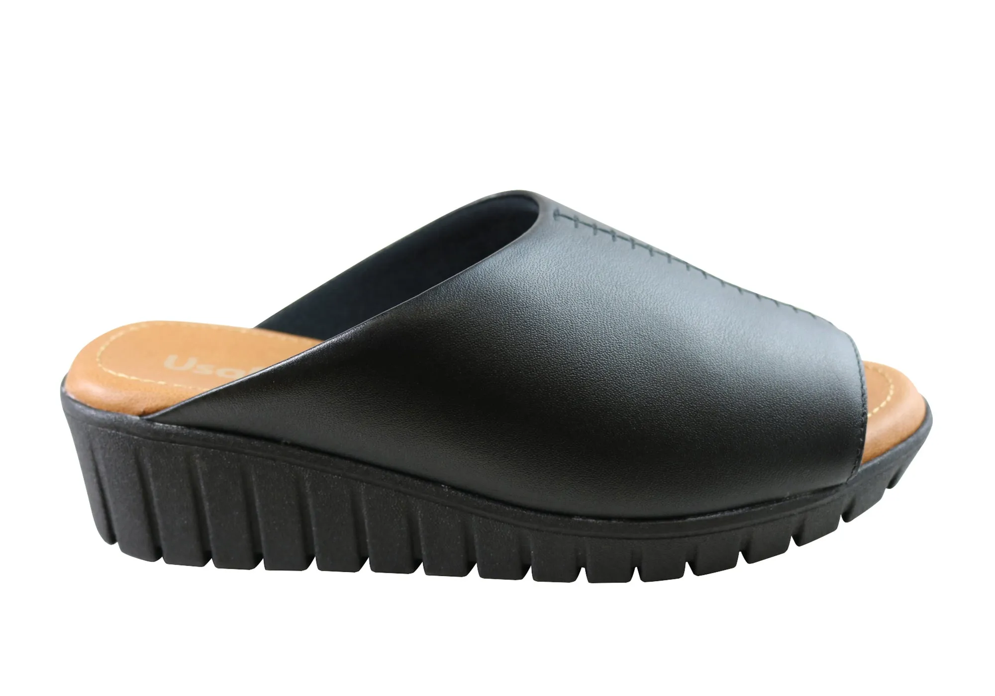 Flexible Flip-flops Usaflex Adene Womens Comfort Leather Slides Sandals Made In Brazil
