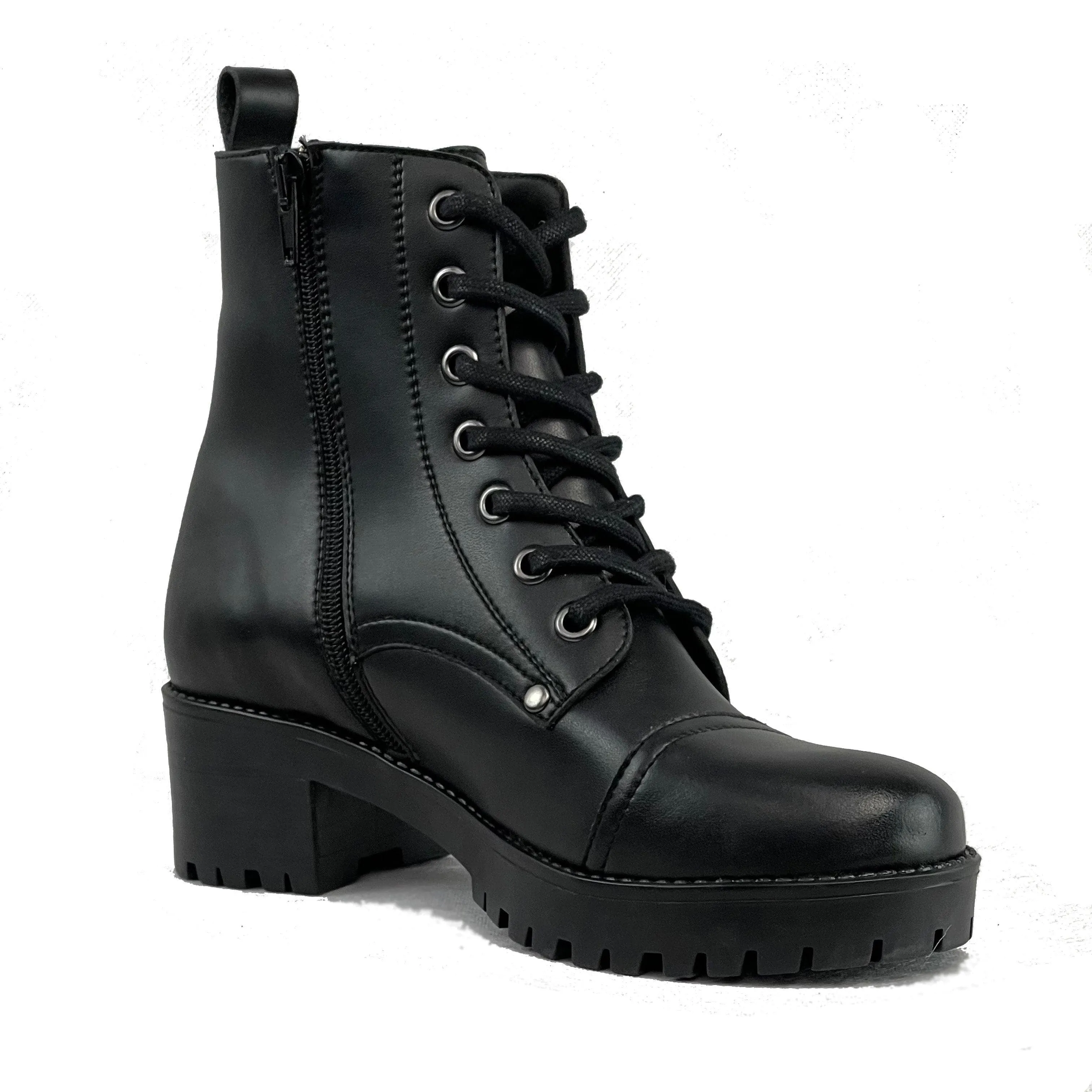 'Siobhan' vegan-leather lace-up boot for women by Zette Shoes - black Rural Terrain