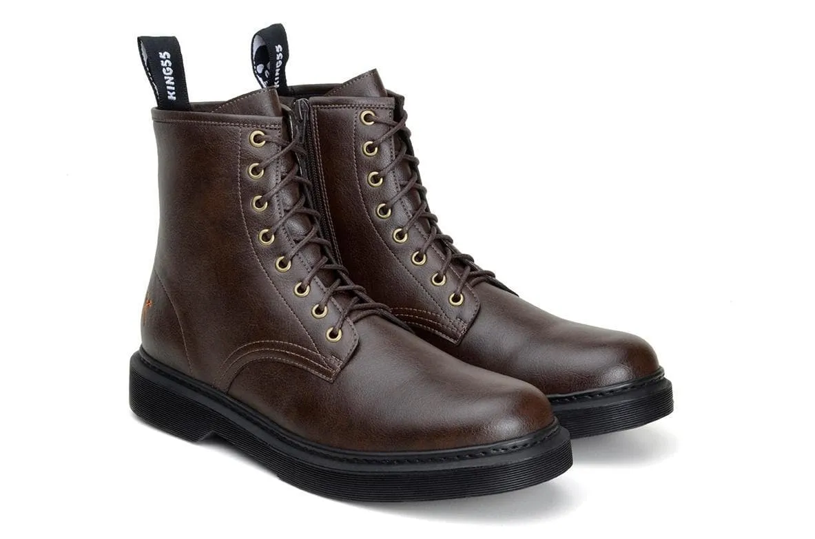 'London 2' matte espresso vegan lace-up boot by King55 Smooth Finish