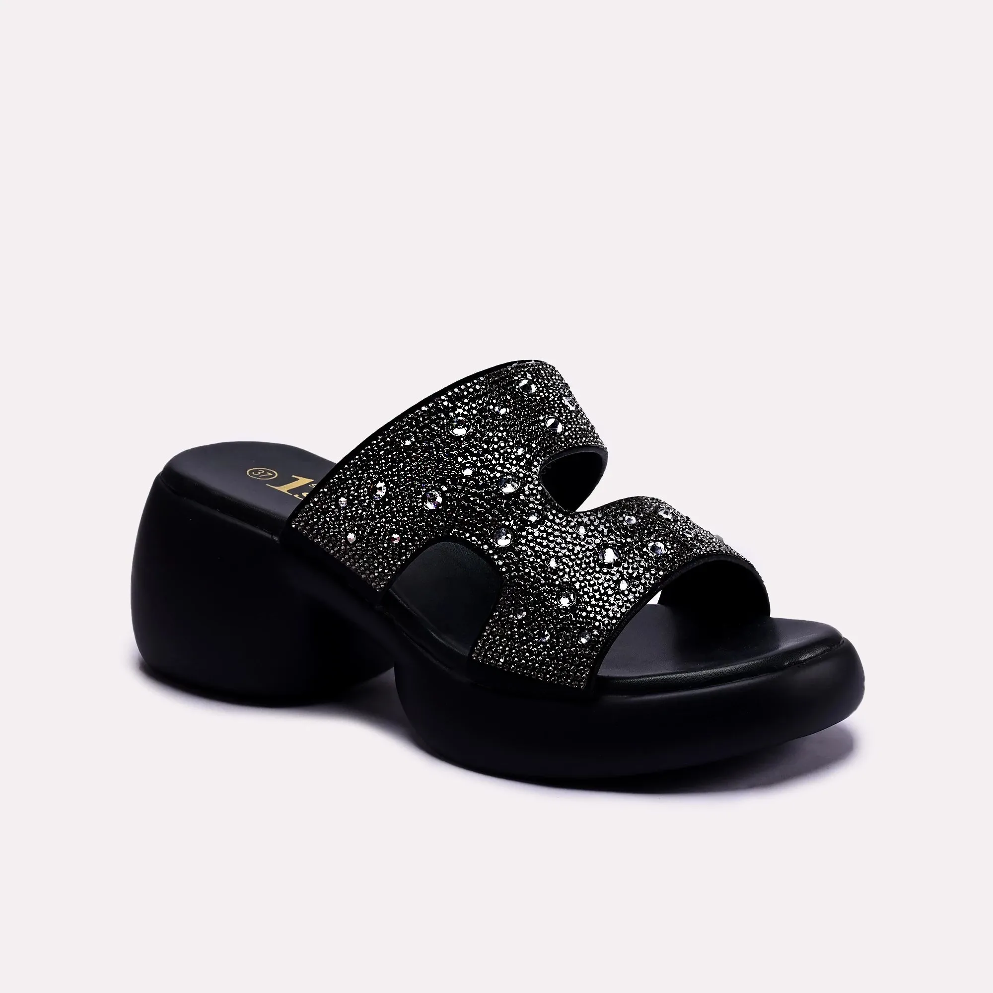 Flores Black Chunky Slippers 0412355 Comfortable Step Comfort Mode