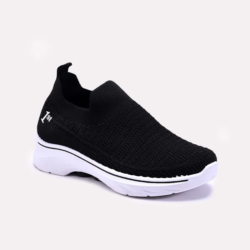 Black Soft Slip On Sneakers 0440852 Lace System Secure Lace Lock