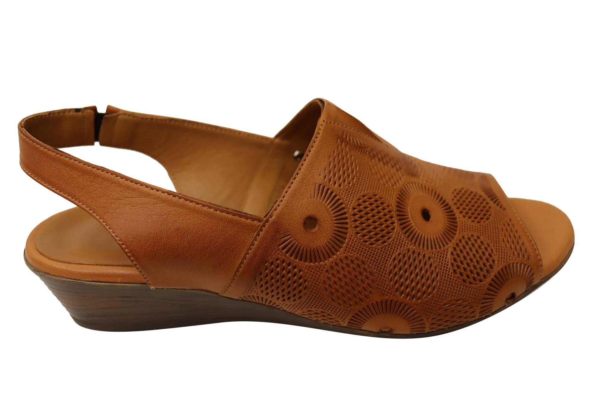 Orizonte Resley Womens European Comfortable Leather Wedge Sandals Camo Mode Comfort Cushion