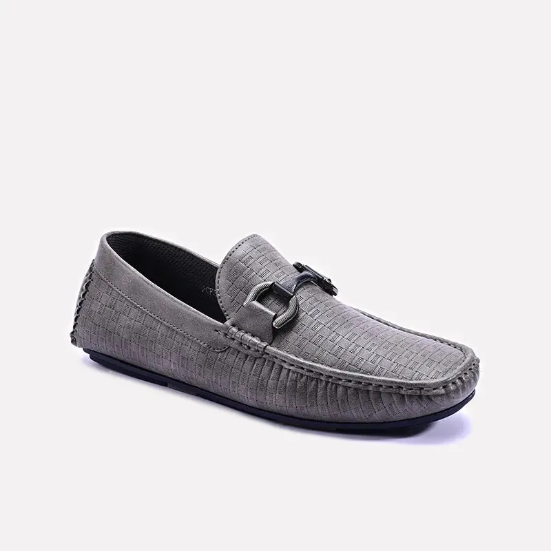 No Laces Foot Flex Gray Textured Horsebit Loafers 0130953