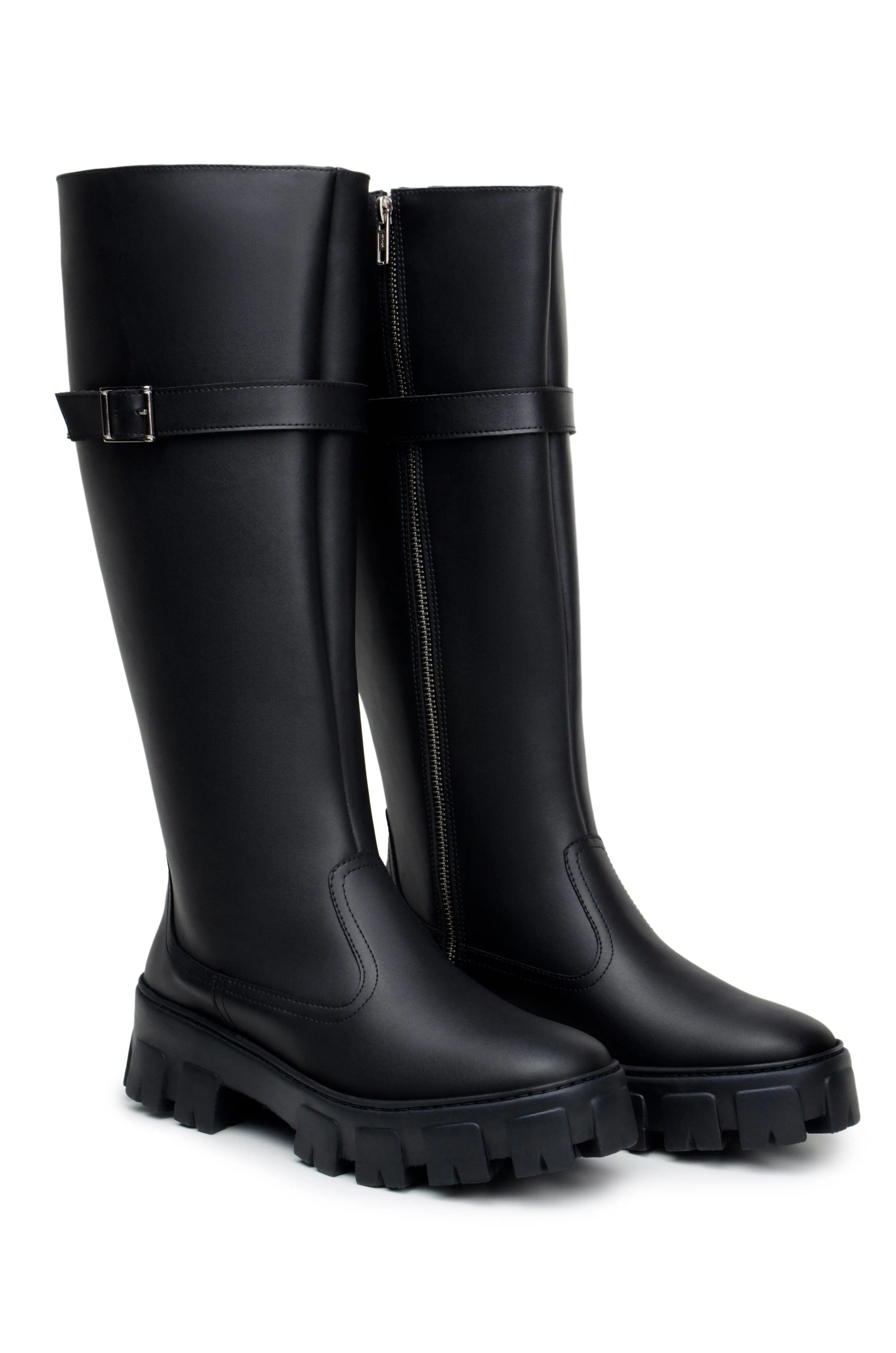 'Roberta' women's chunky sole vegan knee-high boots Zette Shoes - black Anti Odor Trail Exploration