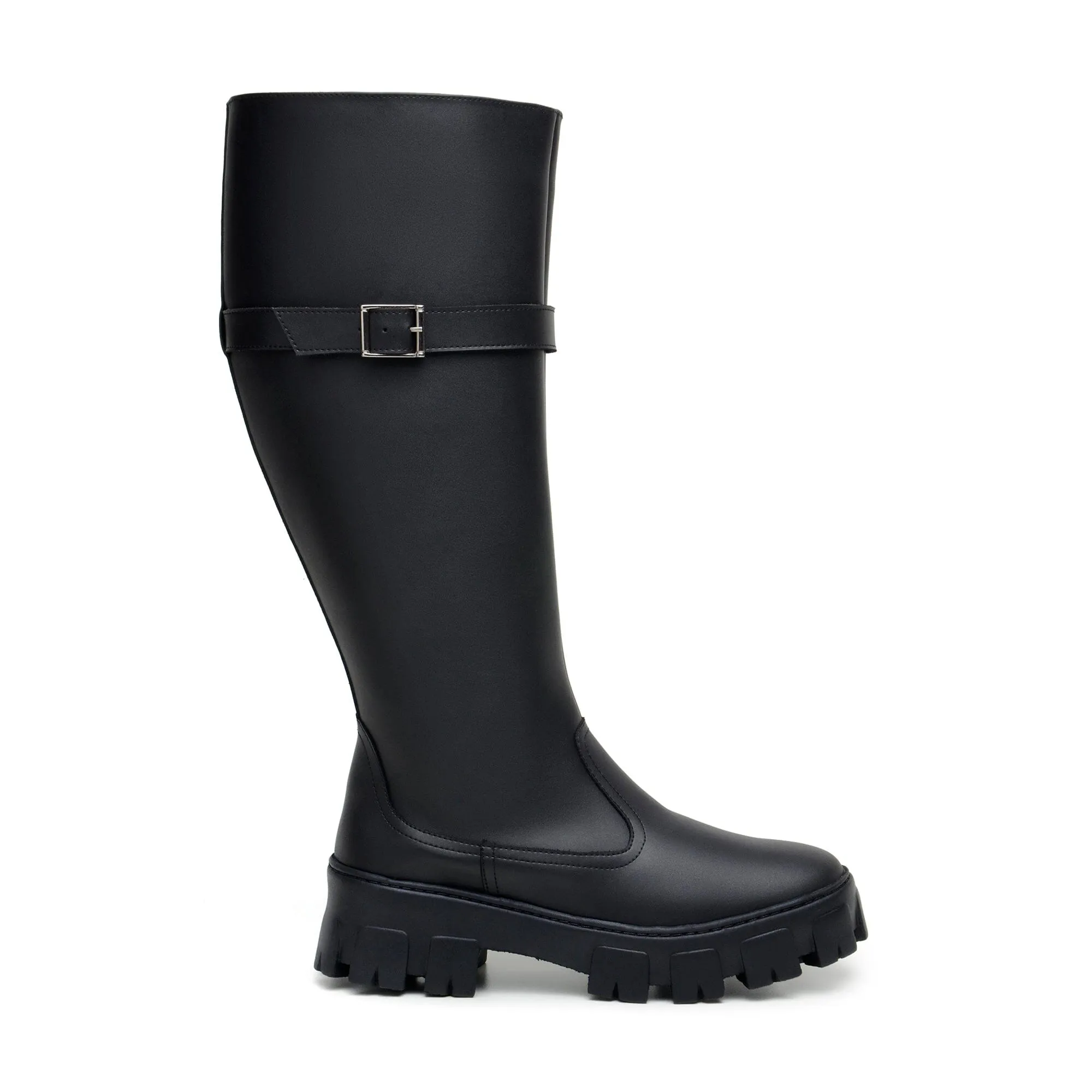 'Roberta' women's chunky sole vegan knee-high boots Zette Shoes - black Soft Leather