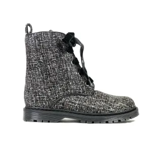 'Billie' vegan combat boots by Zette Shoes - Silver/Black textile No Pressure
