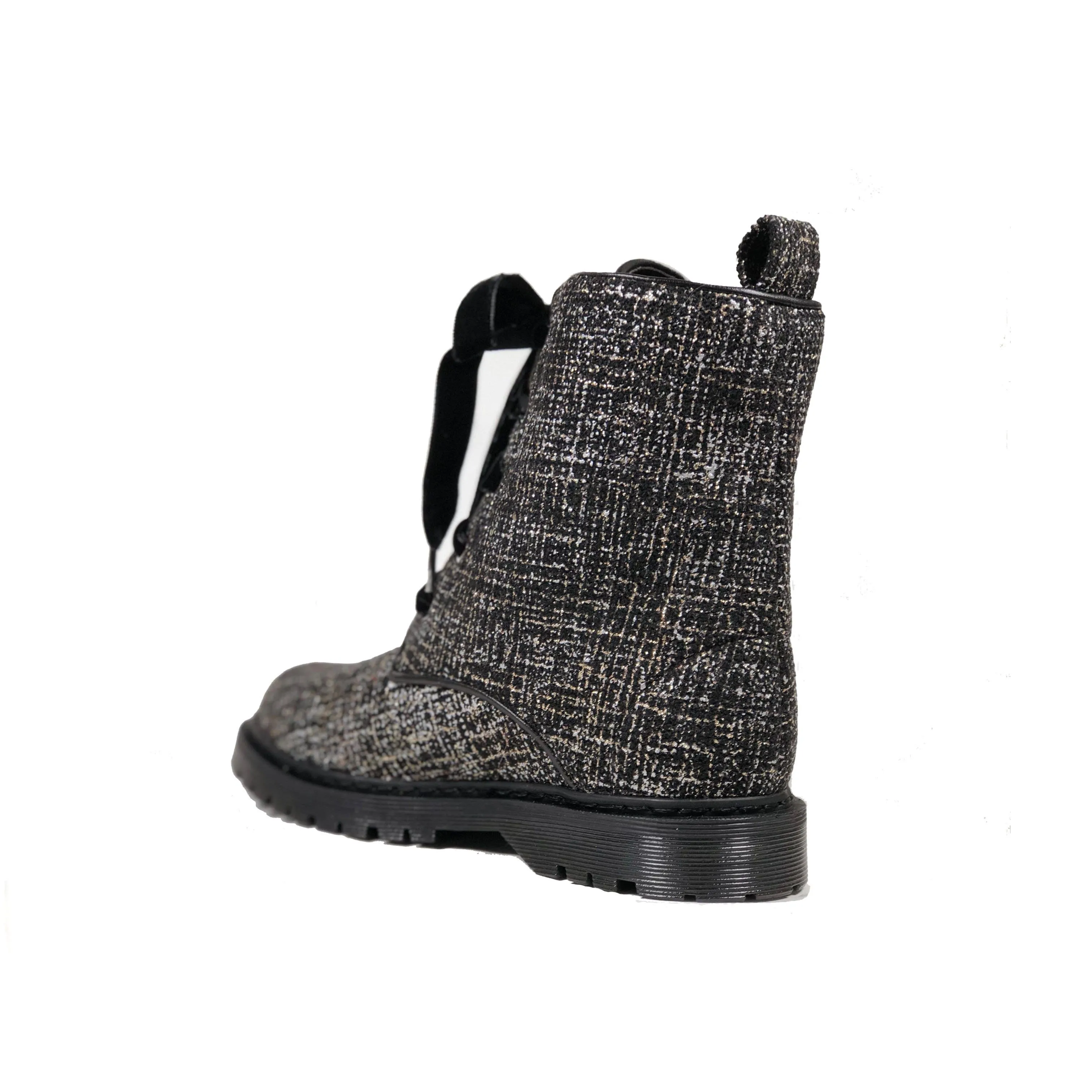 'Billie' vegan combat boots by Zette Shoes - Silver/Black textile Durable Shell Winter Walker