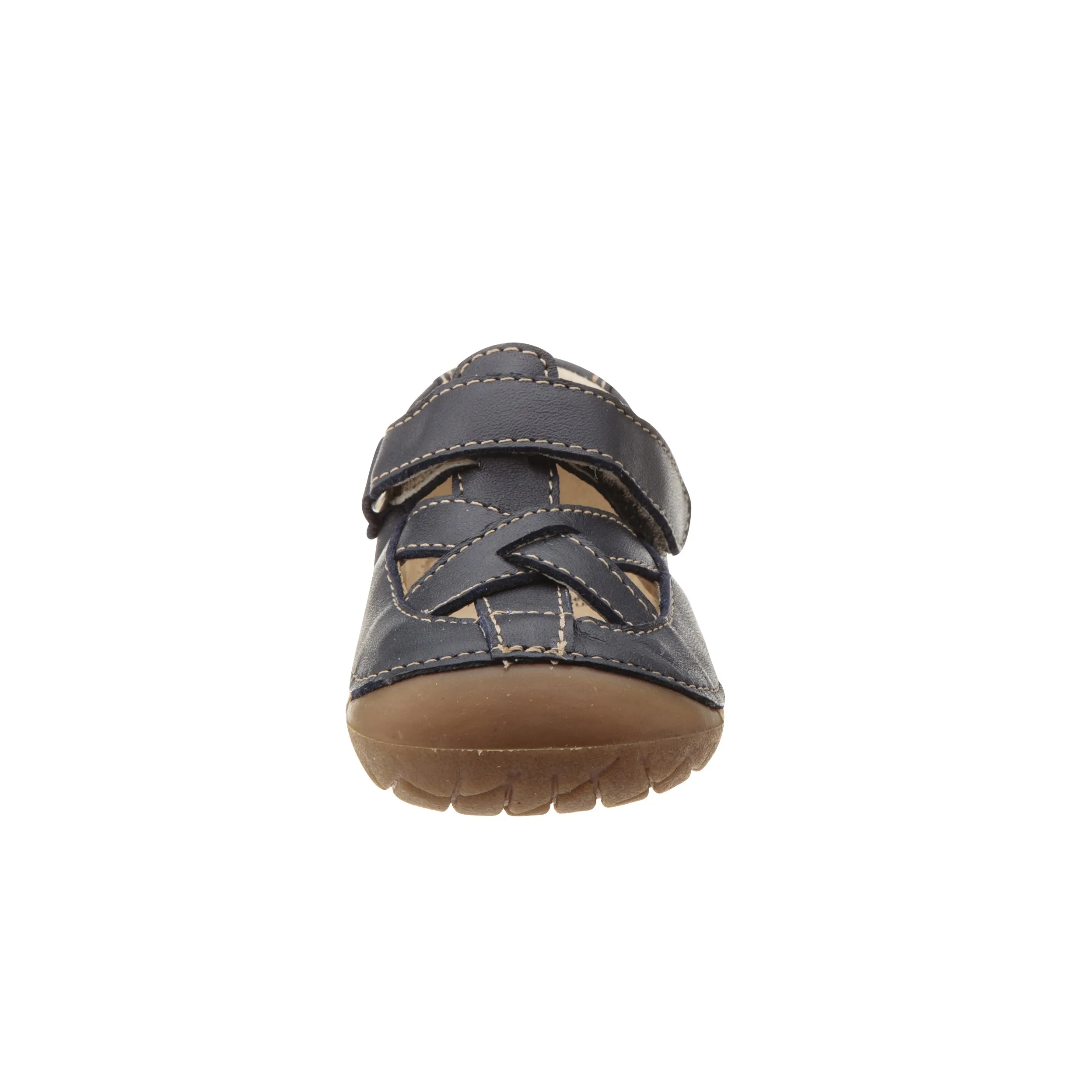 Relaxed Summer Footwear Toe Protection Old Soles Boy's and Girl's Thread Pave Leather Shoes, Navy