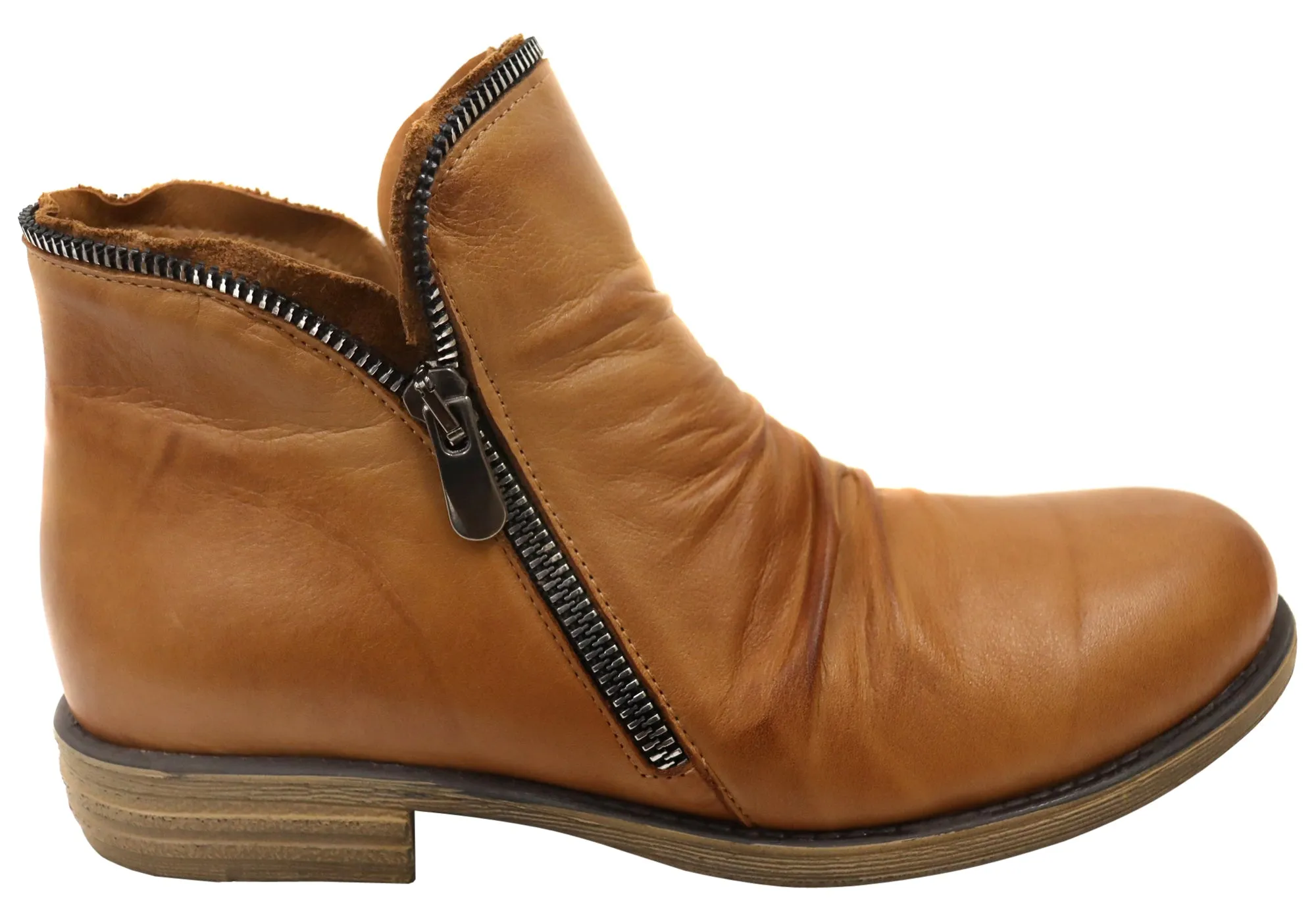 Orizonte Kestral Womens European Comfortable Leather Ankle Boots Slip-On Style Biker