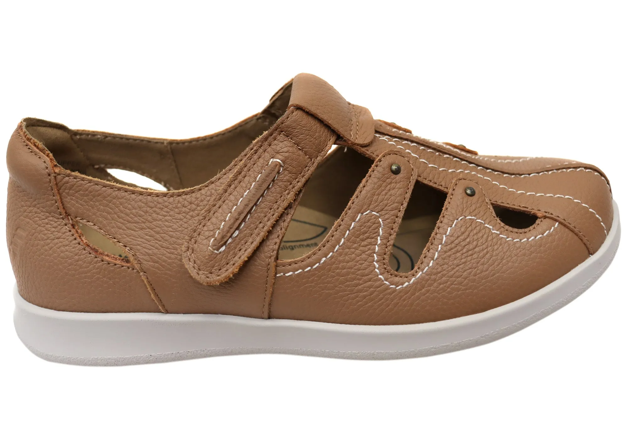 Homyped Jamima Tan Womens Leather Wide Fit Comfortable Shoes Body Align