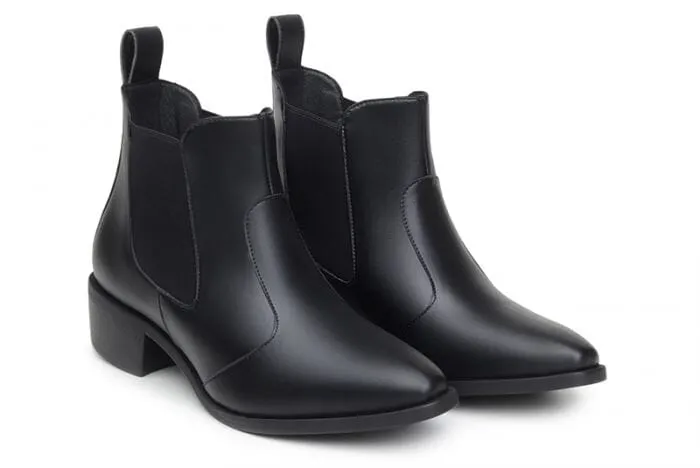 'Francesca' women's pull-on bootie by Ahimsa - black Chunk Heel All Day Comfort