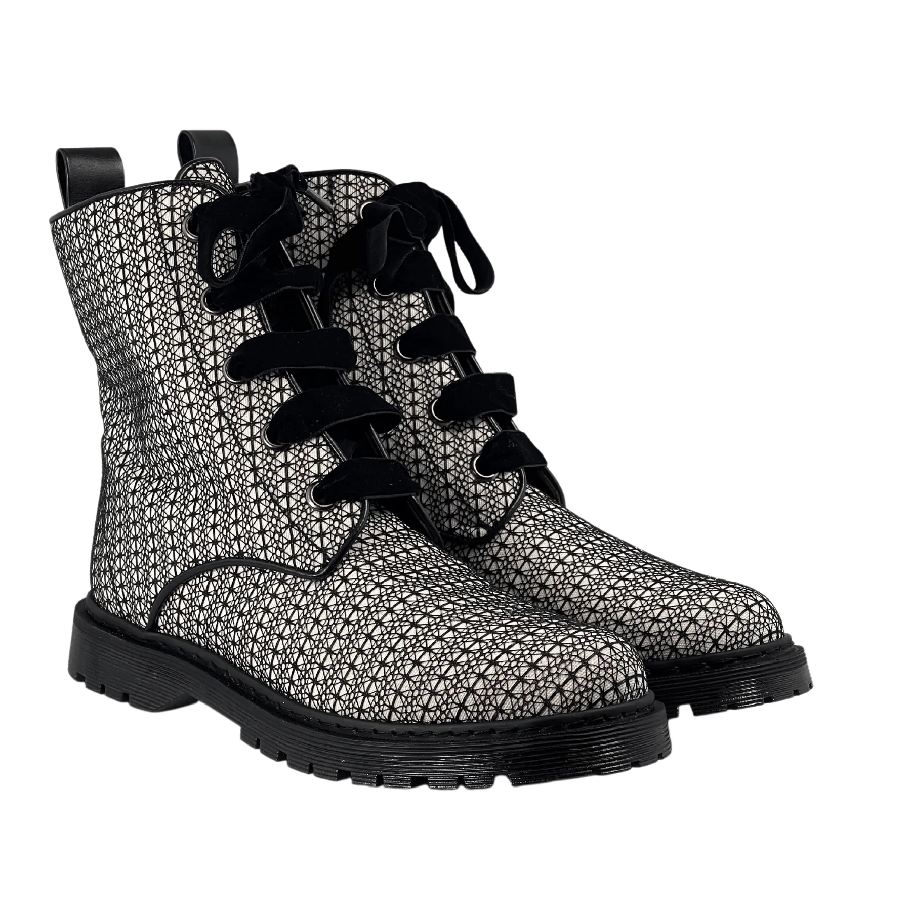 Stylish High Shaft 'Billie' vegan combat boots by Zette Shoes - white with black lace