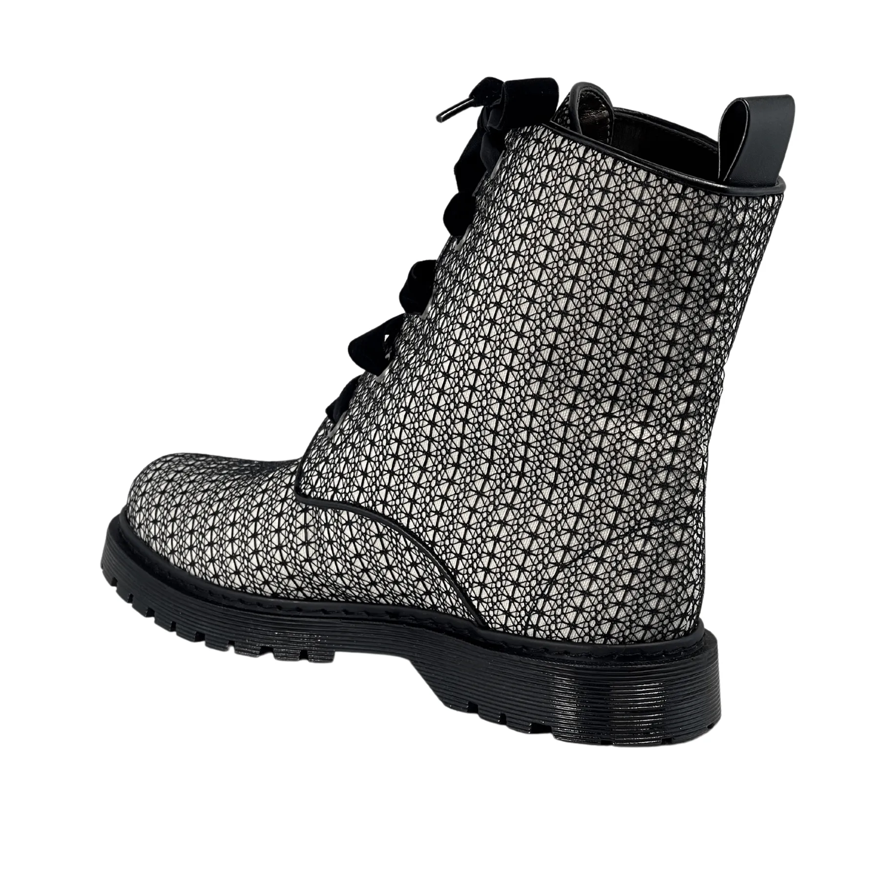 'Billie' vegan combat boots by Zette Shoes - white with black lace Reinforced Form Windy Weather All Season