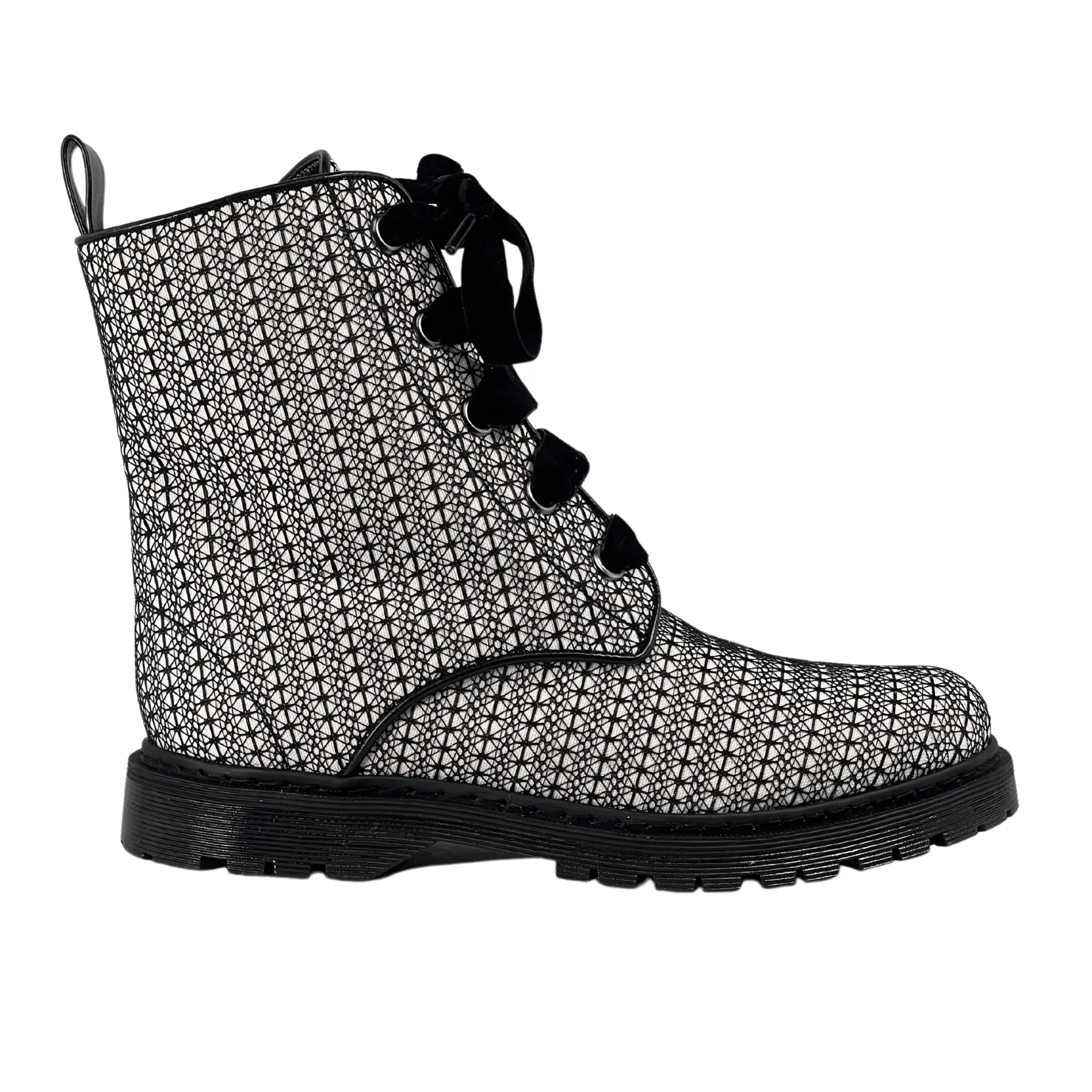 Easy Layer Anti Odor City Walking 'Billie' vegan combat boots by Zette Shoes - white with black lace