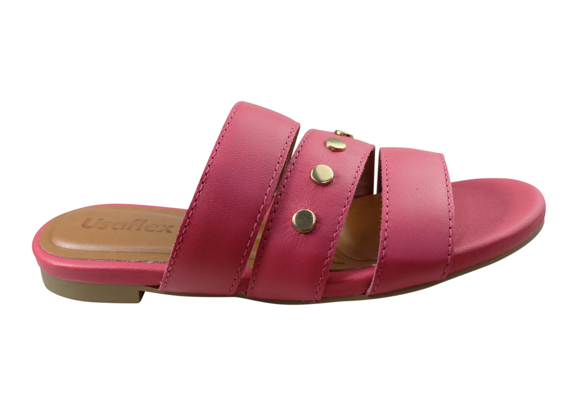 Usaflex Skyler Womens Comfort Leather Slides Sandals Made In Brazil adjustable fit shoes