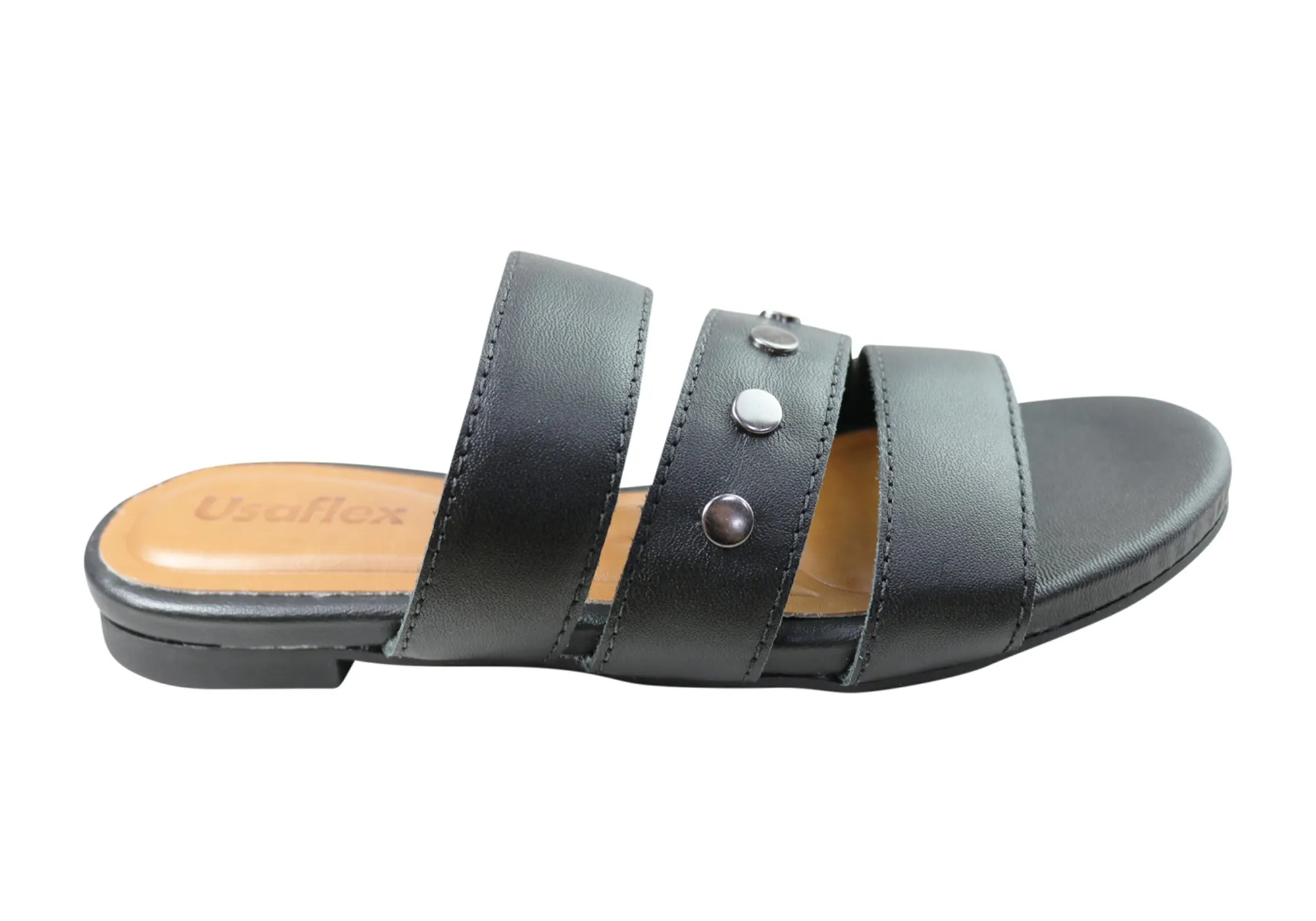 Usaflex Skyler Womens Comfort Leather Slides Sandals Made In Brazil adjustable shoes
