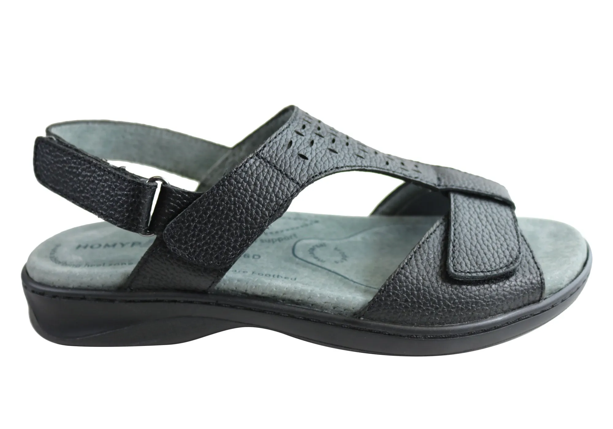 Tropical Leaf Homyped Devika Womens Comfortable Supportive Leather Wide Fit Sandals
