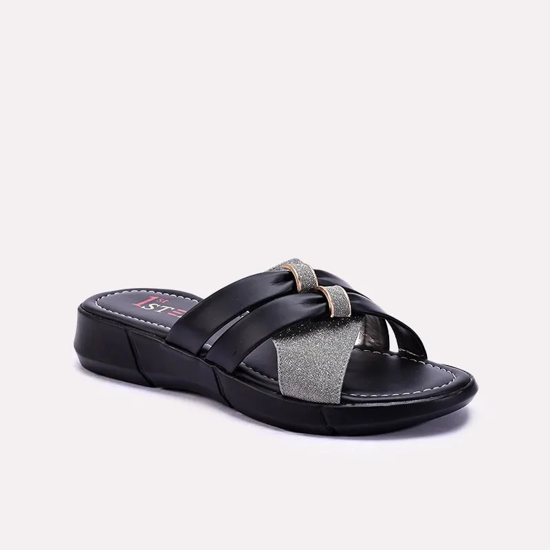 Black Comfy Casual Slippers 0413122 Quick On-The-Go Comfortable foot wrap