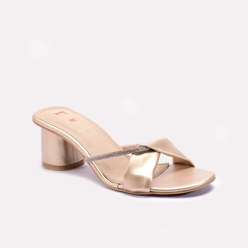 Mesh Upper Gold Block Heel Casual Slippers 0410948