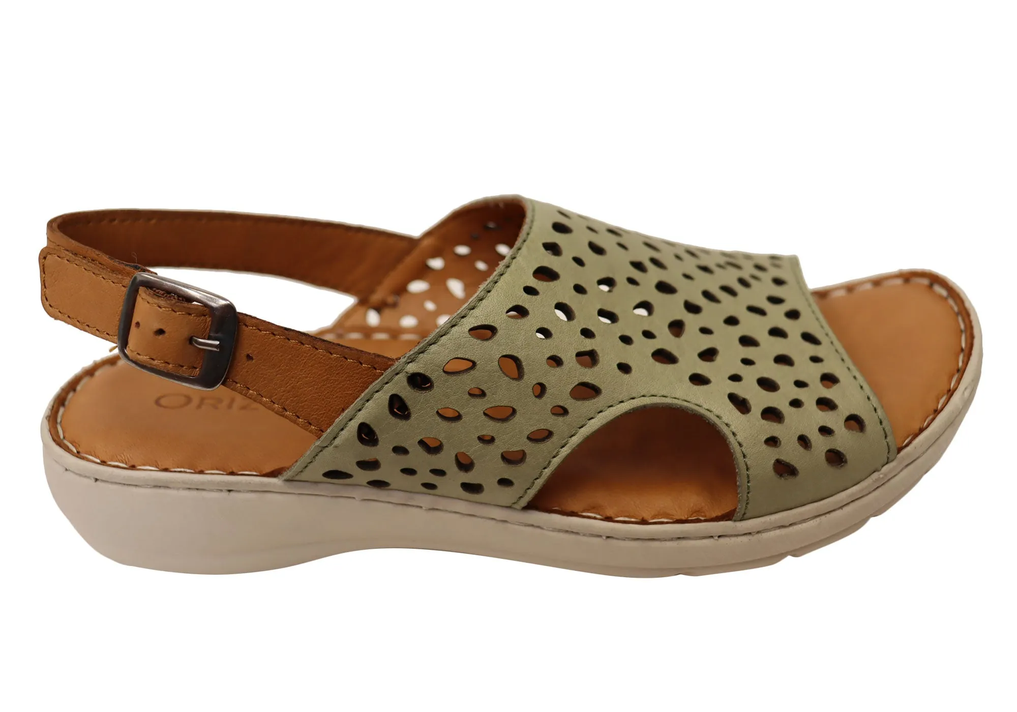 Orizonte Costena Womens European Comfortable Leather Sandals Contoured Footbed Crystal Shine