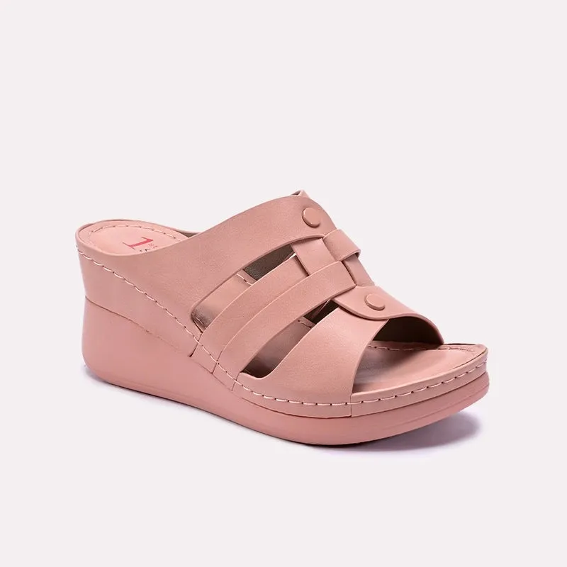 Pink Wedge Casual Slippers 0413312 Synthetic
