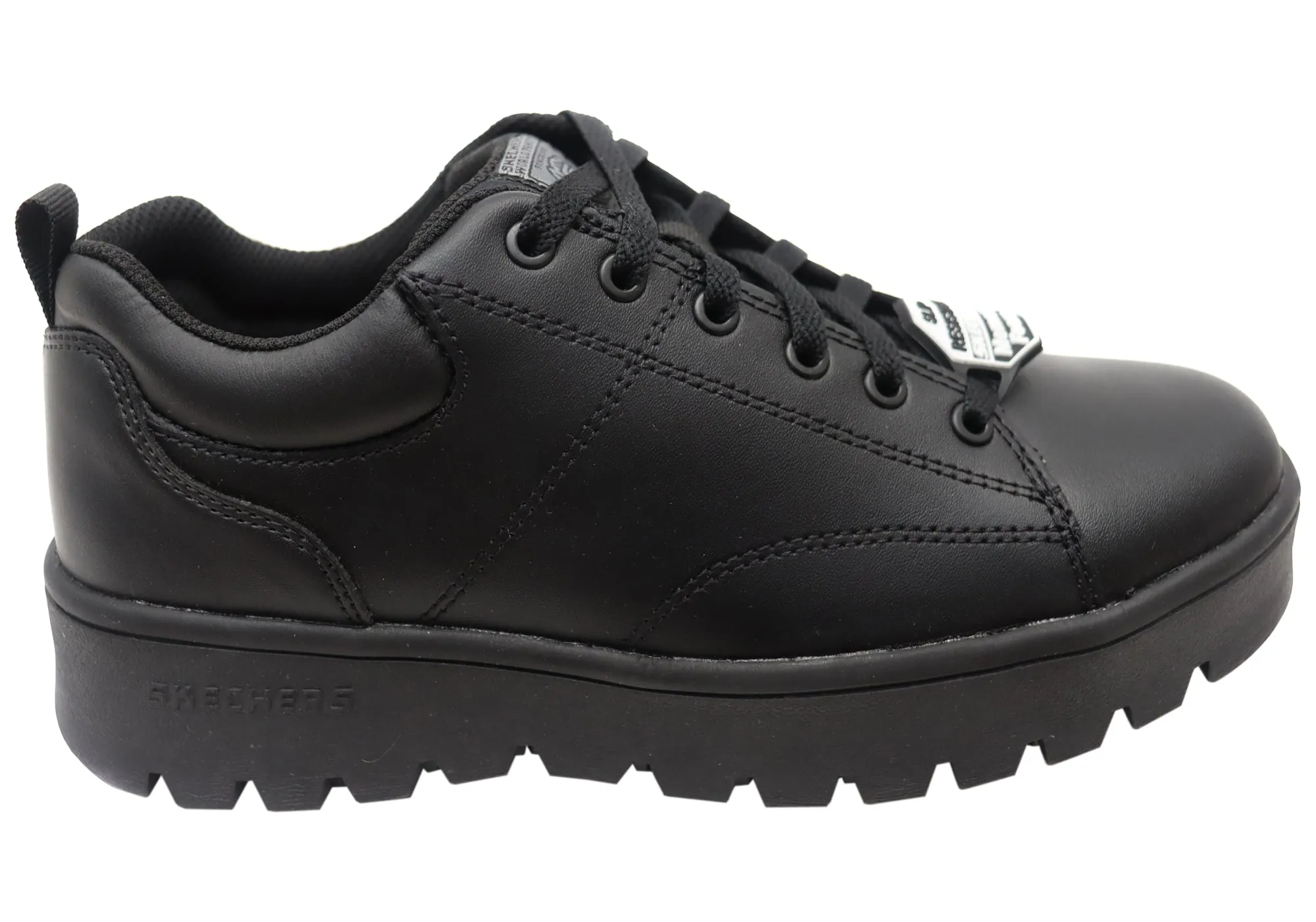 Family Fit Skechers Womens Leather Street Cleat Slip Resistant Work Shoes