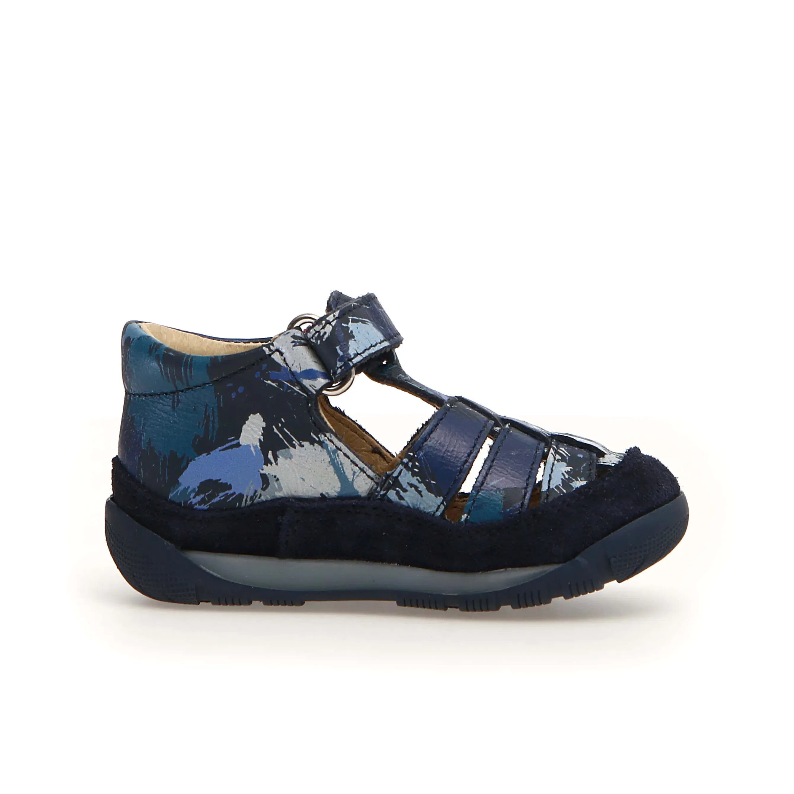 Falcotto Laguna Boy's Sandals - Navy Camu Print Soft Step Grab And Go