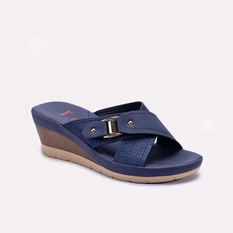 Womens Blue Casual Wedge Slippers 0413308 Quick Comfort Slides Comfortable For Sports