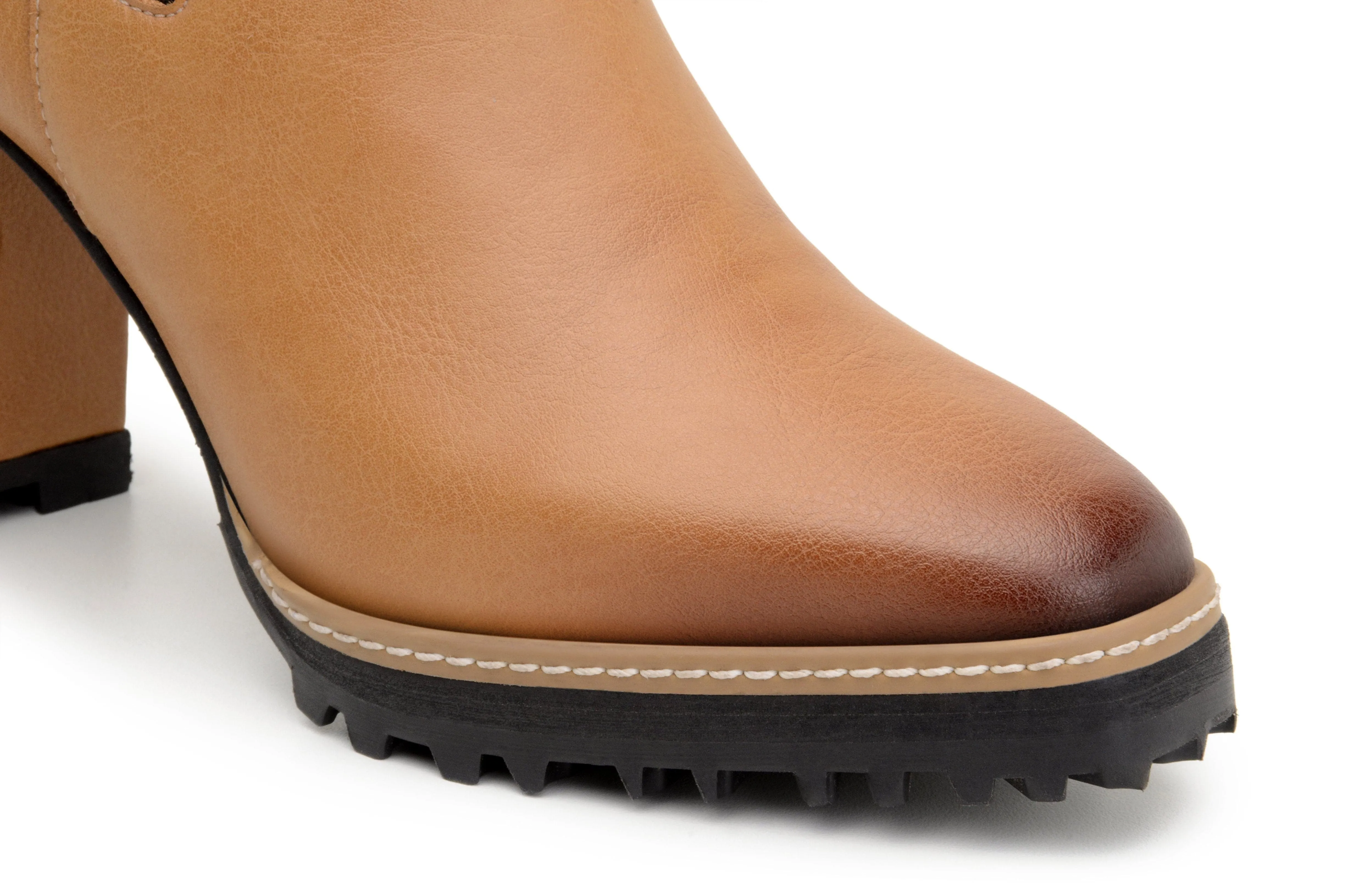 'Blake' vegan leather chelsea with high heel by Zette Shoes - tan Synthetic Mud Resistant Functional Minimalist